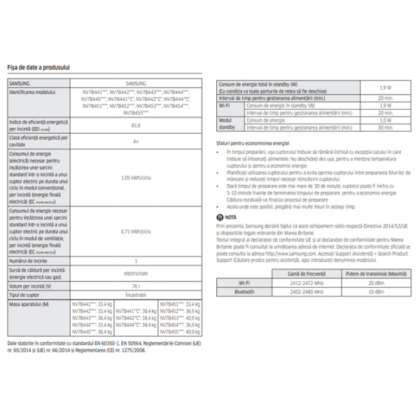 Cuptor încorporabil Samsung NV7B4420ZAW/WT 76 l 3950 W White photo 13